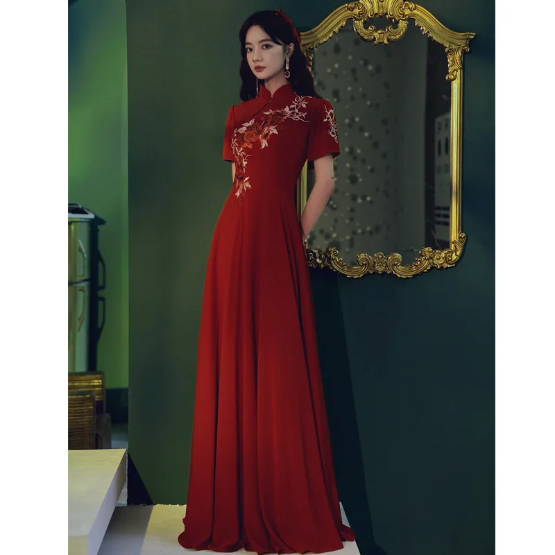 

Red Long Wedding Dr Women's Sle Slimming Return Home Daily Wear Faionable Wedding Celebration Gown