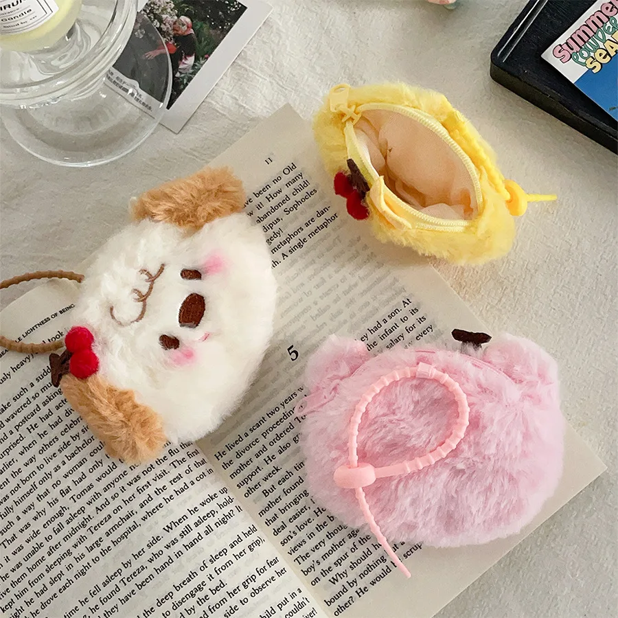 Mignon cerise petit Animal en peluche porte-monnaie pendentif dessin animé doux en peluche lapin cochon chiot stockage écouteur sac porte-monnaie enfants cadeau