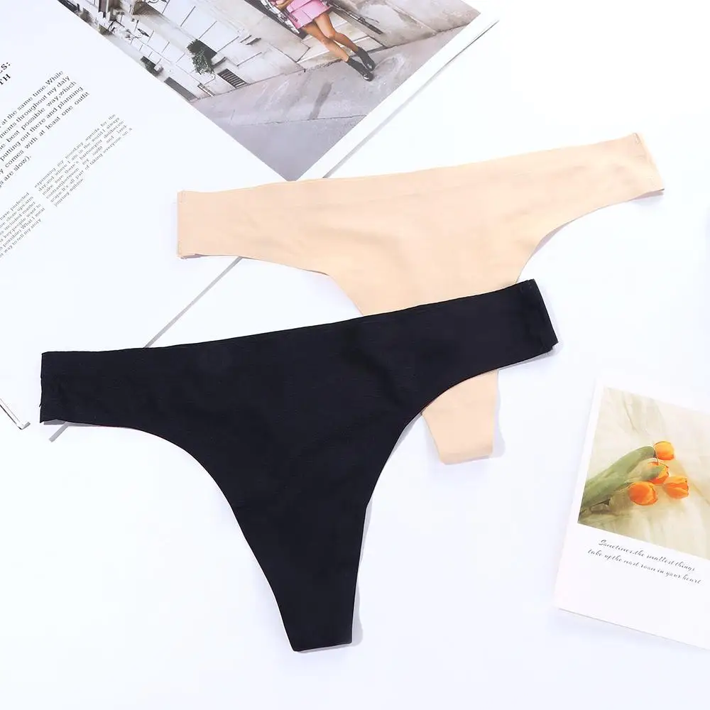 Soft Sexy Elastic Low-Waist Girl Cotton Crotch Letter Seamless Briefs Ice Silk Panties Women Intimates Sports Thong