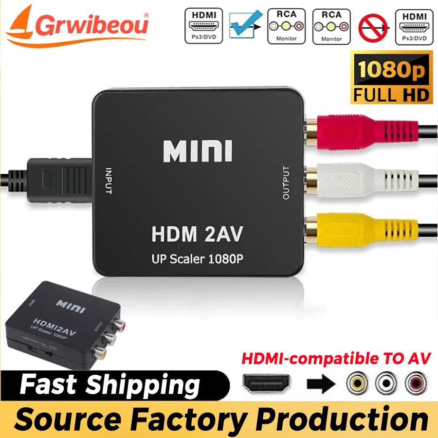 

HDMI-compatible To AV RCA Adapter Converter Box 1080P RCA AV CVSB LR Video Composite AV Scaler Converter for Projector PC HDTV