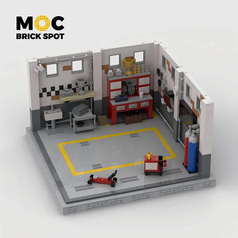 مجموعة مكعبات بناء مشهد المرآب MOC - 1090 طوب دقيق |   نموذج عرض سيارة سباق السيارات الرياضية سبيد بطل المدينة