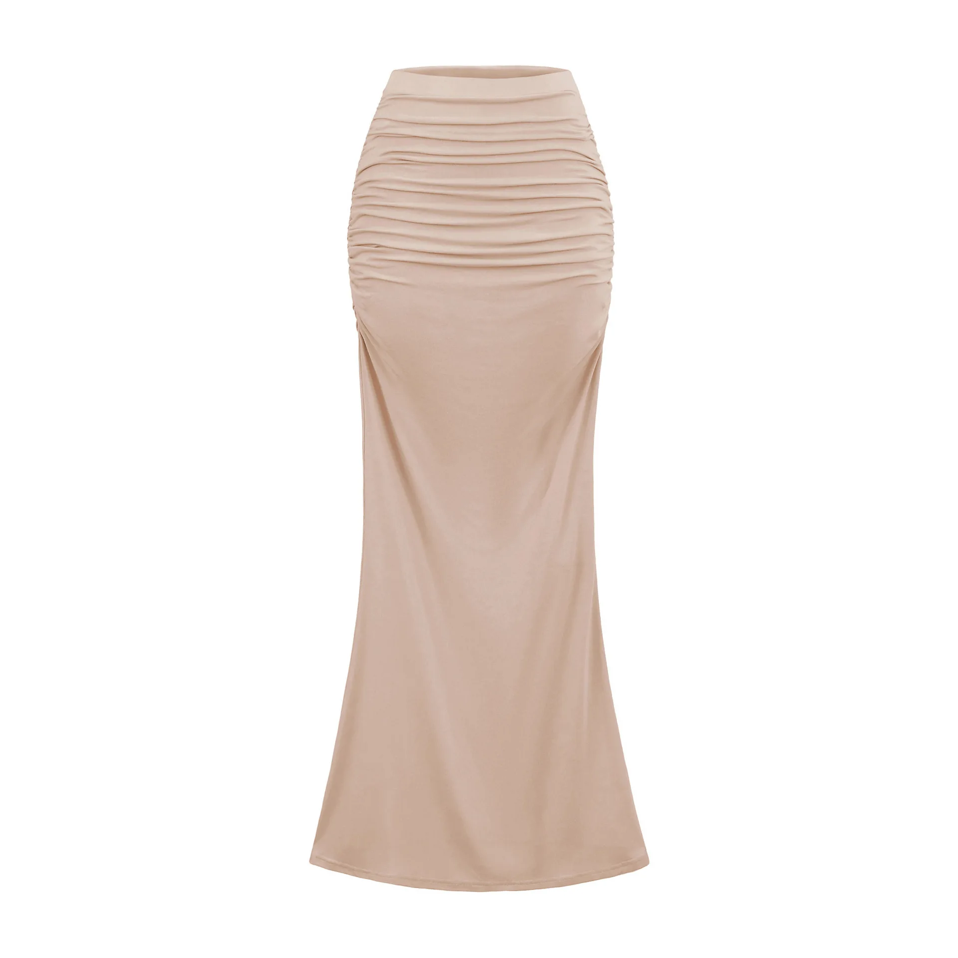 Lazy Hot Girl Sexy Slim Fit Ruched Bodycon Mermaid Midi Skirt Kardashian Ruched Over-the-Knee Flared Long Skirt for Women 000H