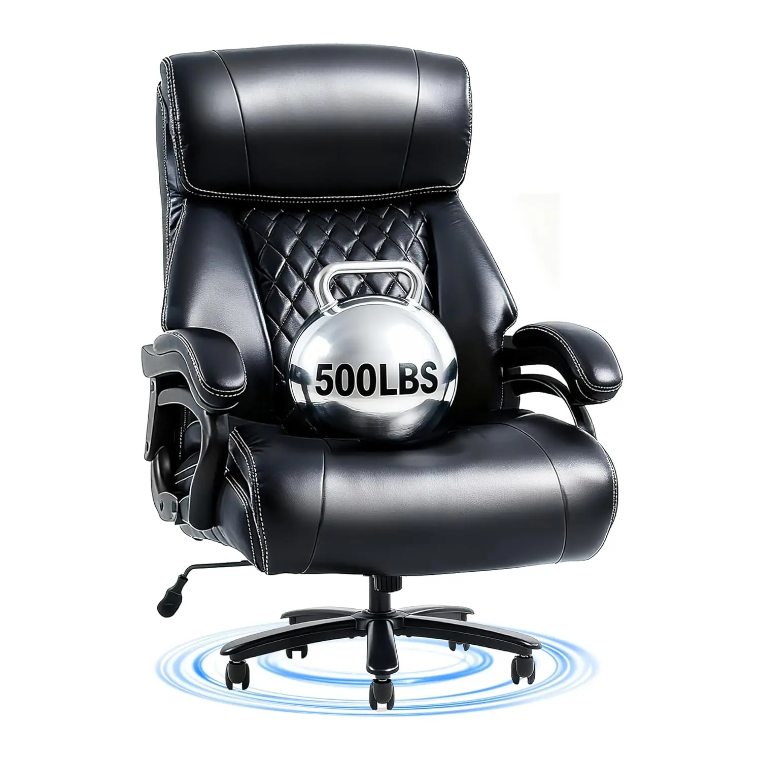 

Heavy Duty Office Chair 500lbs Adjustable Lumbar Support Metal Base, Home Office Gaming, Leather, Customized