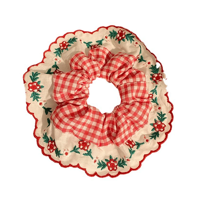 Beautiful Embroidered Large Scrunchies Elastic Hair Bands Hair Ties Women Sweet Hair Accessories Ponytail Holder Head Rope