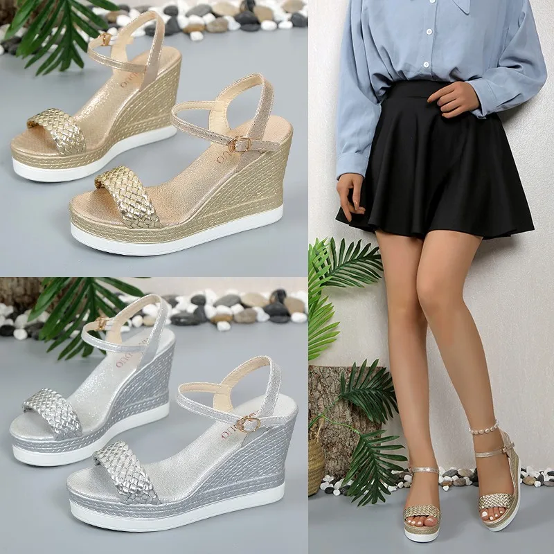 Women Summer Wedge Heel Sandals Platform Sandals Strap Open Toe Chunky Bottom Casual Shoes 2024 gold silver pink sandals 10cm