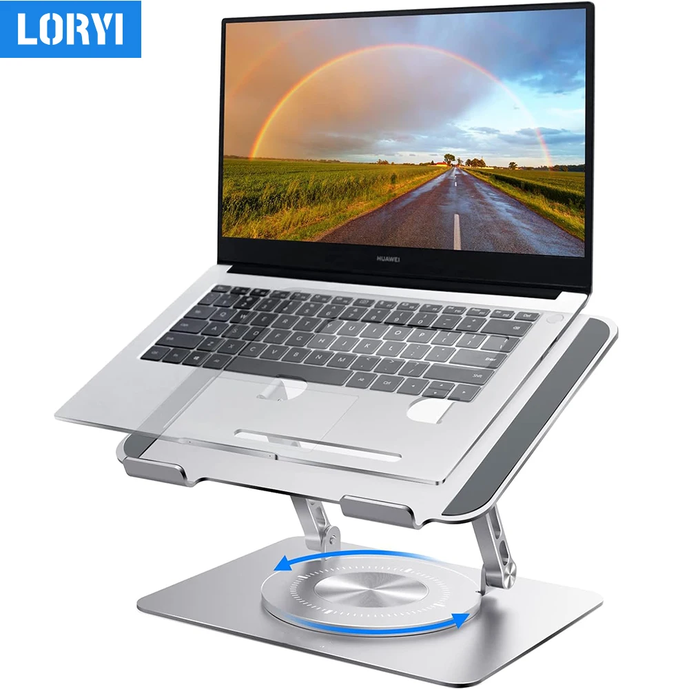 

LORYI Laptop Stand For Desk Adjustable Computer Stand With 360° Rotating Base Carbon Steel Foldable & Portable Fits MacBook