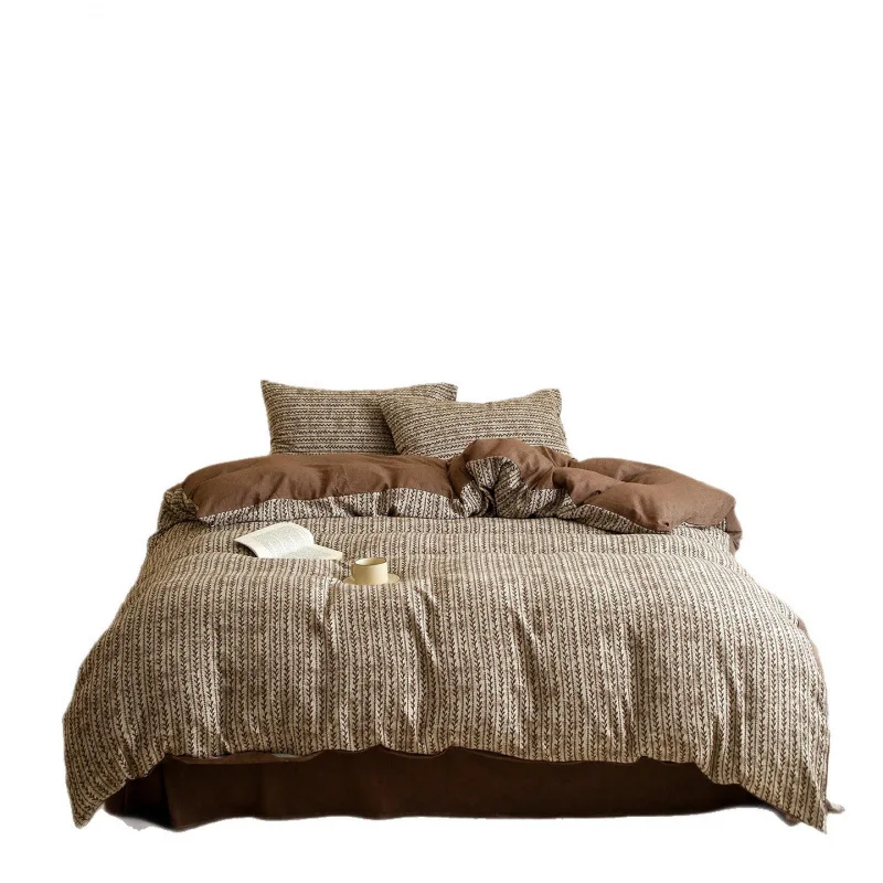 Simple urban style Class A cotton yarn-dyed jacquard four-piece set, pure cotton ultra-soft bed sheet quilt set, bedding