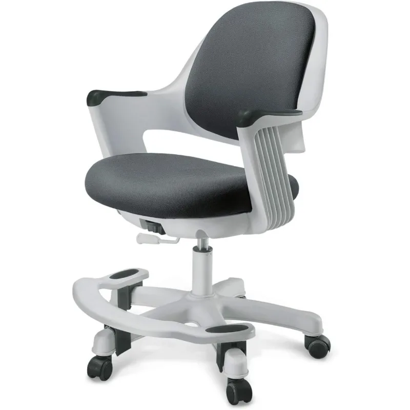 Silla de escritorio ergonómica para niños, sillón de ordenador ajustable con ruedas y brazos, color gris ciber