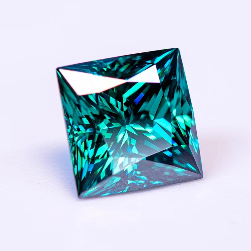 Moissanite Gemstone Princess Cut Natural Color Emerald Green GRA Authentication Lab Grown Diamond Charms Women Jewelry Making