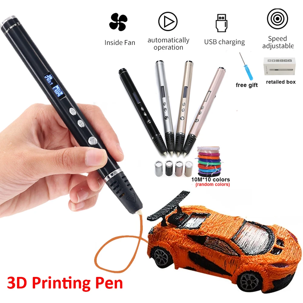 3D Pen For Children 3D Drawing Printing Pen with LCD Screen With PLA 1.75mm Filament Toys for Kids Christmas Birthday DIY Gifts