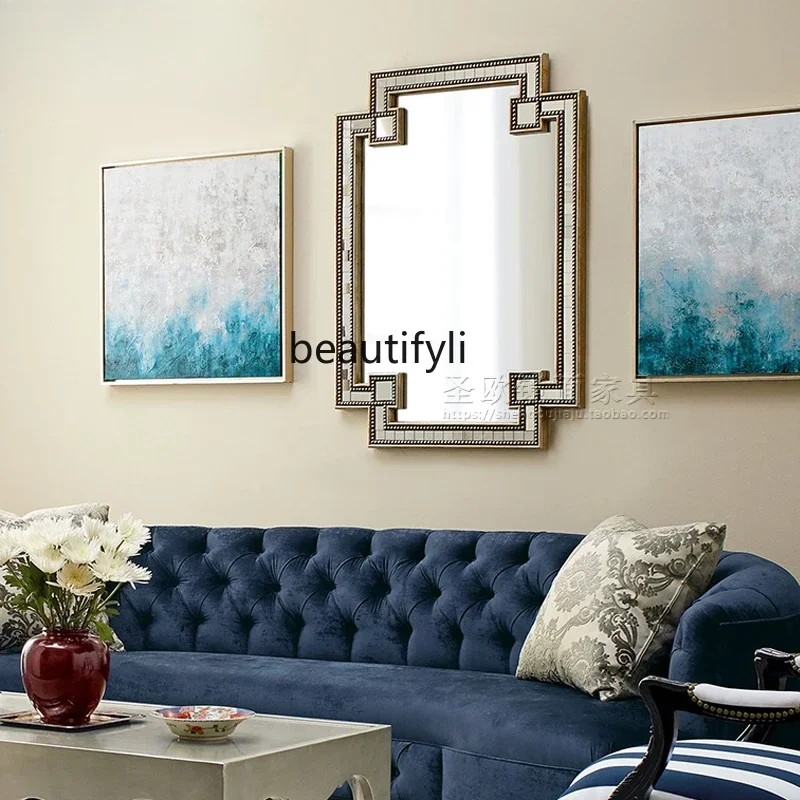 TTT Light Luxury Entrance Mirror Neoclassical  Bathroom Household Makeup Mirror Wall Decoration Glass Background Decoration Mirr