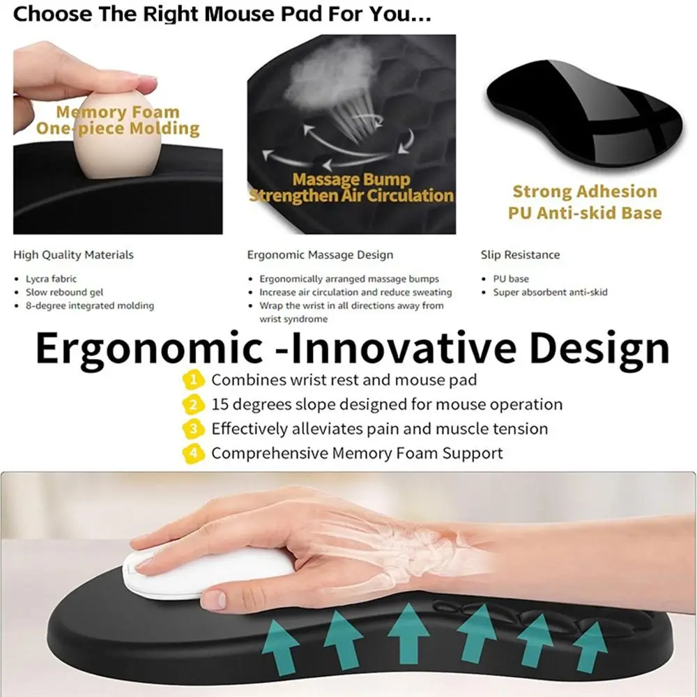 

Durable Pain Relief Ergonomic Mouse Pad Non Slip High Elastic Wrist Support Mousepad Wrist Rest Office & Gaming