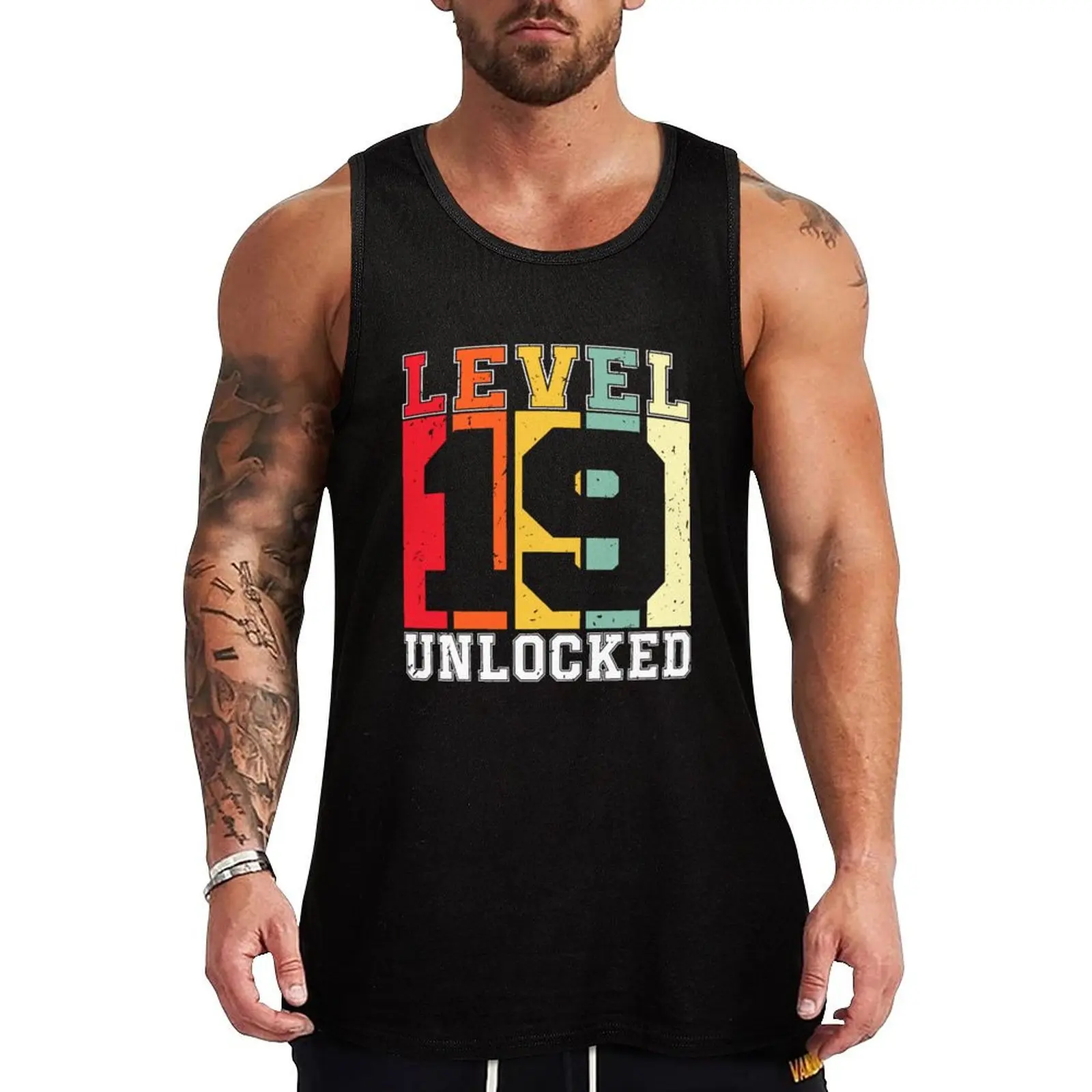 Unlocked Level 19 Awesome 19th Birthday Gaming Tank Top Plain Basic Tank Top Cotton Soft Sleeveless Tee