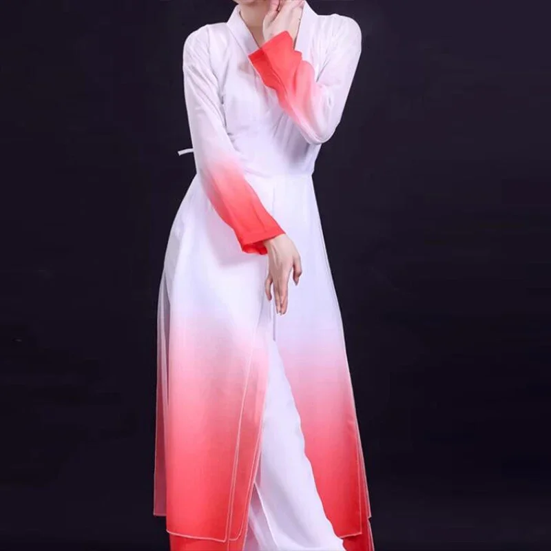Chinesisches klassisches Tanzkleid, fließender Farbverlauf, chinesischer Volkstanz, Kostüm, 1 Set für Frauen, Praxis, Bühnenaufführung, Hanfu