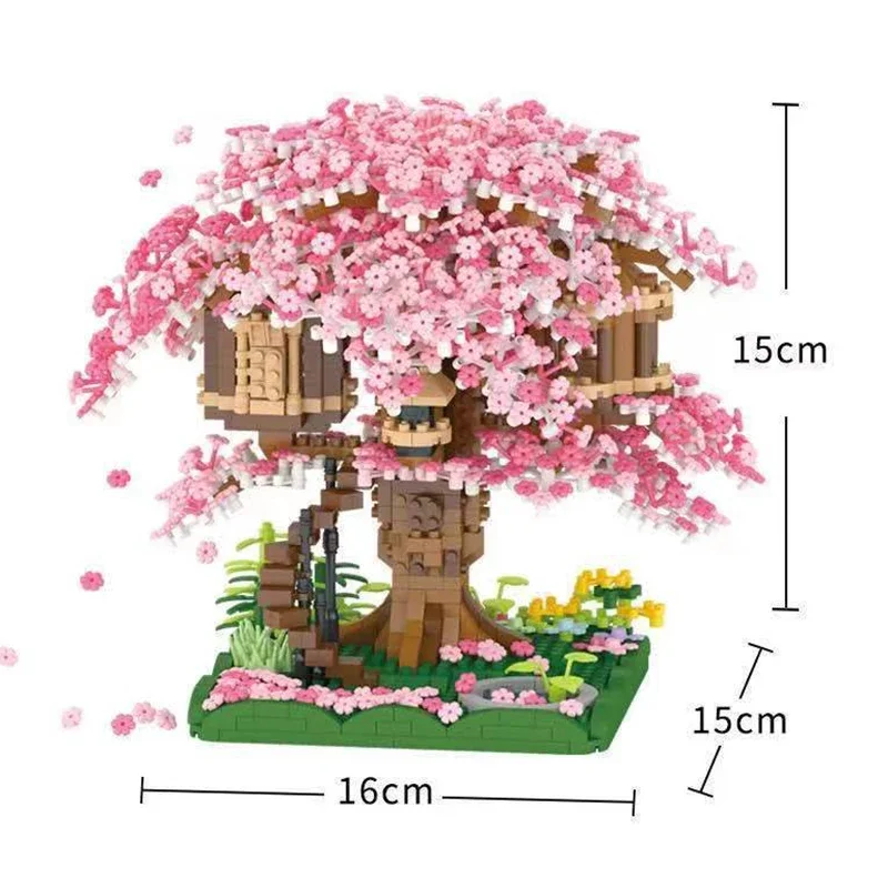 2000 pezzi fai da te Cherry Bonsai Tree Building Assembly Set Mini Brick Cherry Blossom Tree House ottimo regalo per bambini e adulti