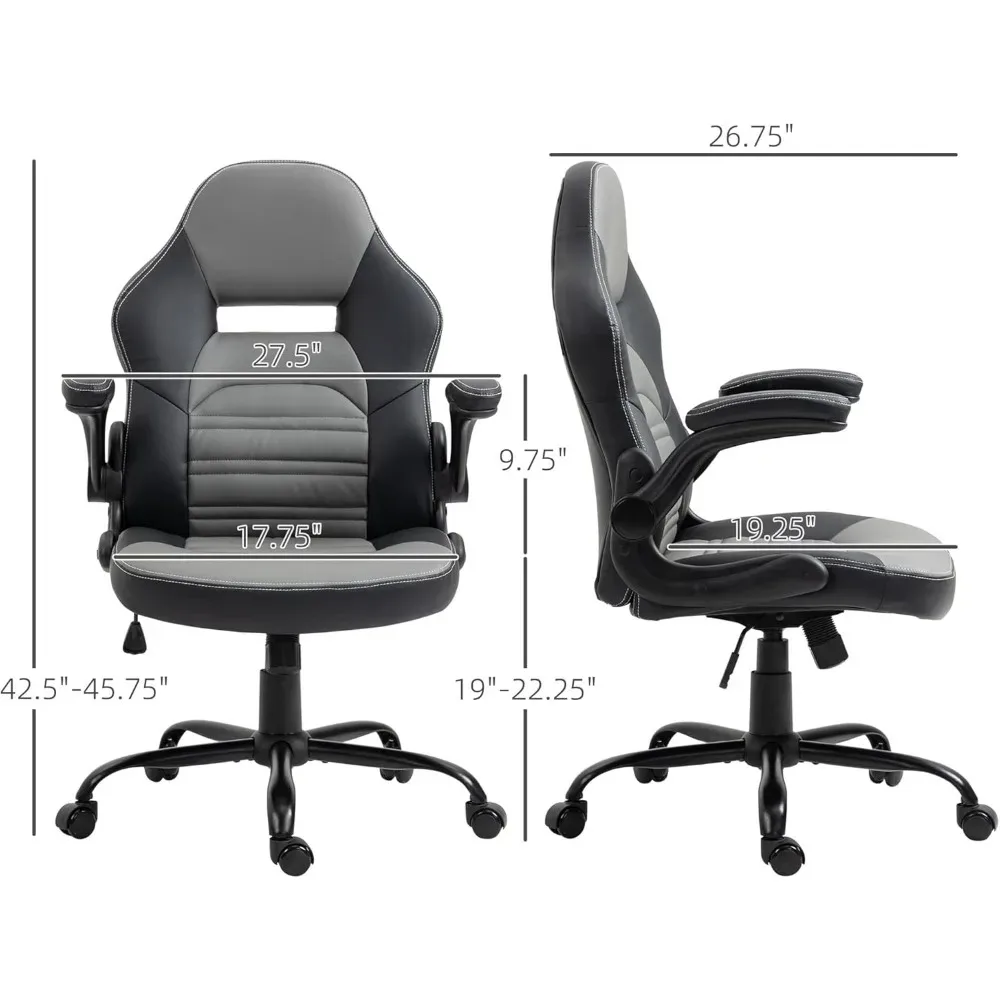 PU Leather Gaming Chair with Flip-up Armrests, Racing Style Computer Chair, Height Adjustable Home Office Chair with Swivel