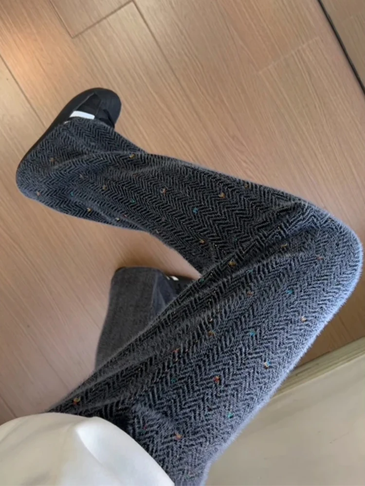 

Thickened Winter Straight Leg Knitted Trousers Men's Retro Style Casual Pants American Sporty Look with Crossweave Pattern