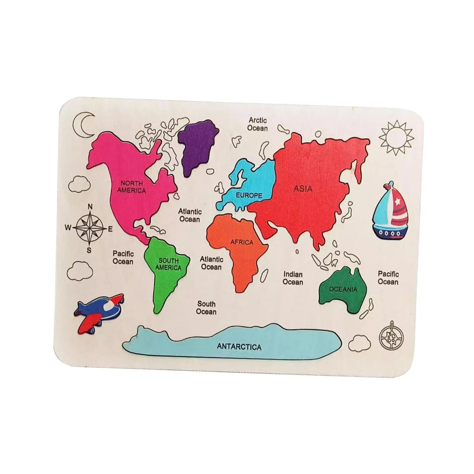 Educational Geography Puzzle for Kids, Wooden Continent Jigsaw Game for Early Learning