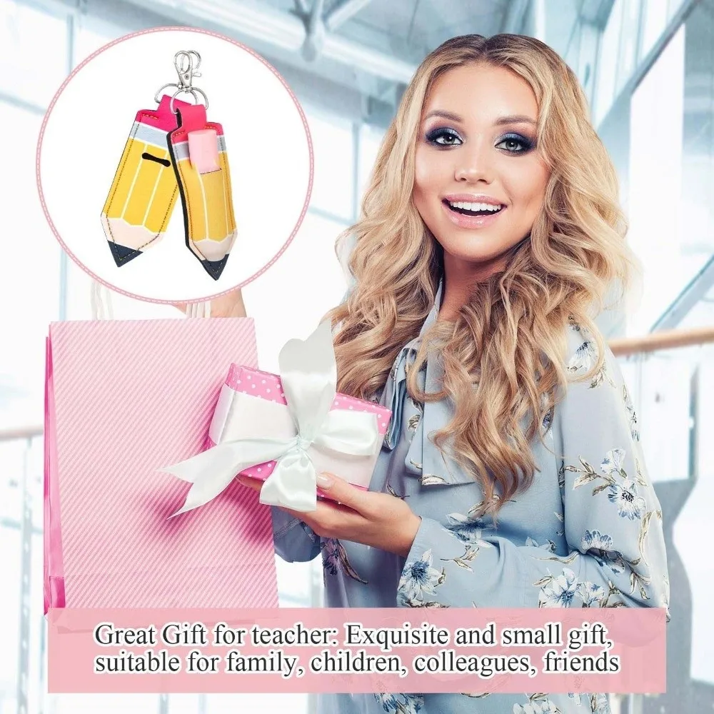 Pencil Shape Chapstick Key Chain Pouch Metal Sturdy Stitching Lip Salve Sleeve Pendant Bright Colors PU Leather