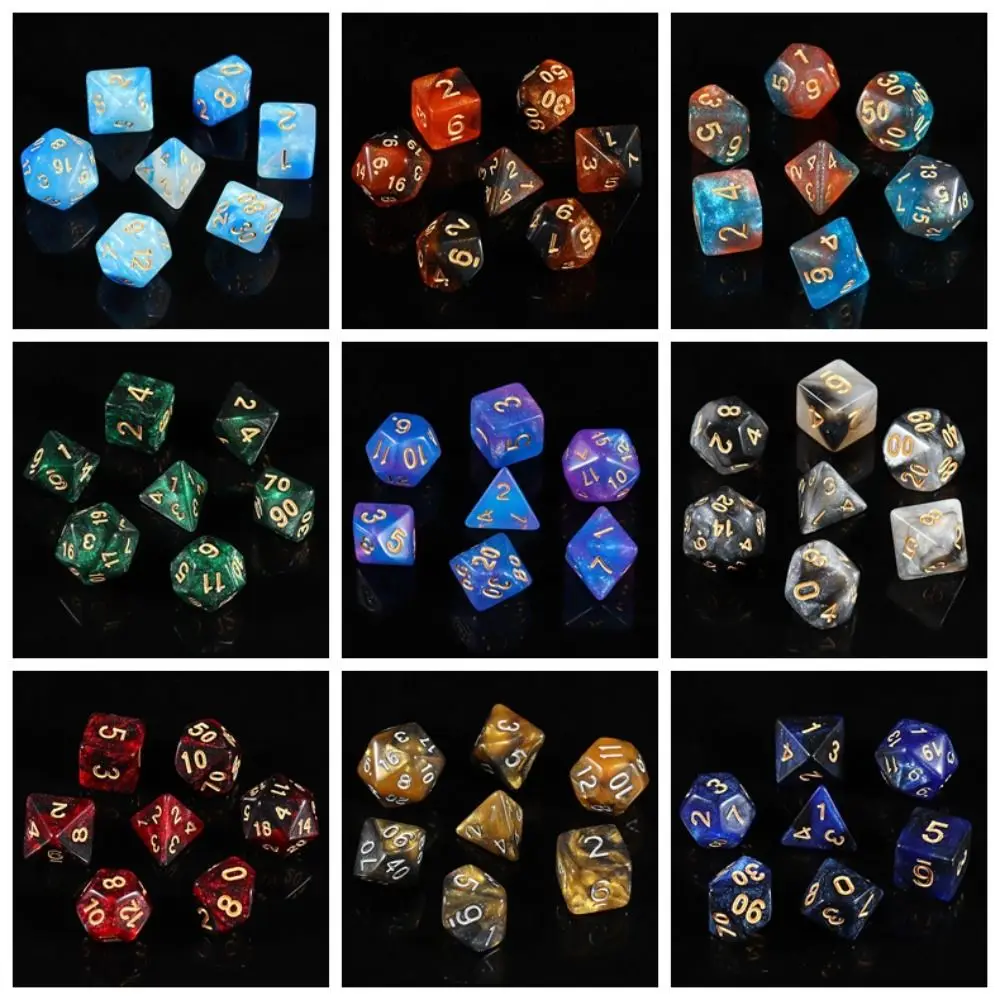 

7PCS/Set Double-Colors Pearlescent Dice Polyhedral Pearlized Acrylic Dice Durable Acrylic Cube Mixed Color Dice for RPG Dungeons