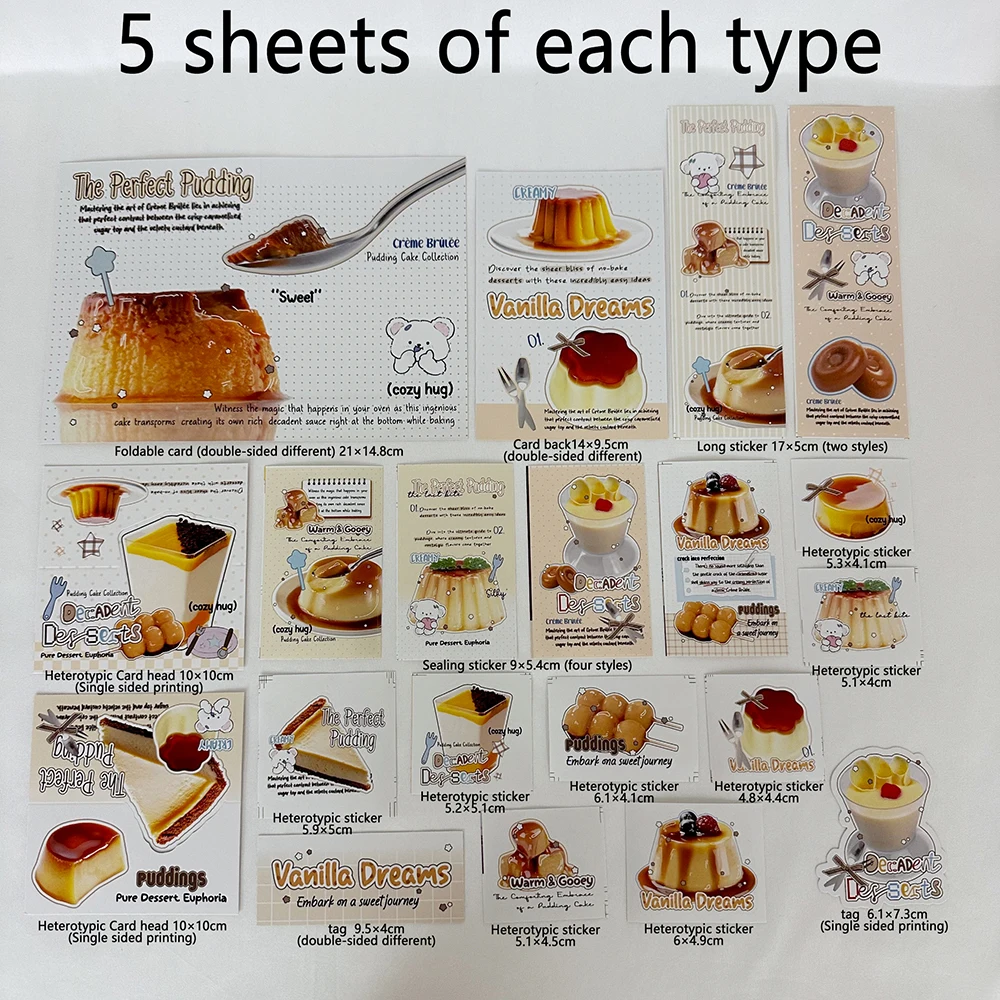 100pcs-Stickers Greeting Card Folding Card Set-Caramel Pudding Design-used for DIY packaging decorating anime,Kpop,Birthday gift