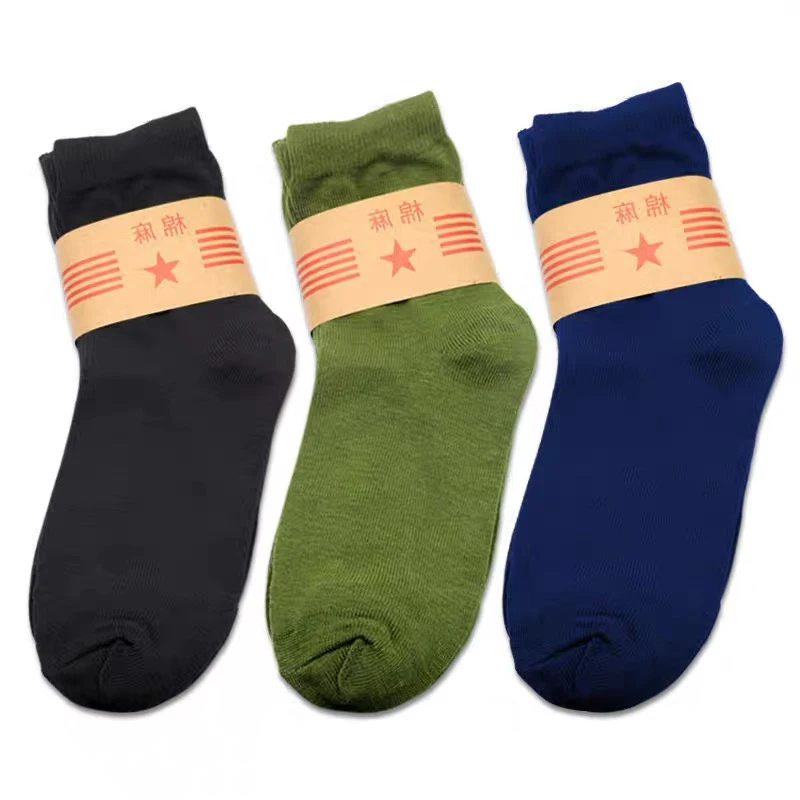 3 Pairs Men Socks Vintage Durable Wear-resistant Practical Solid Color Male Sock Mature High Quality Army Green Male Sock Meias