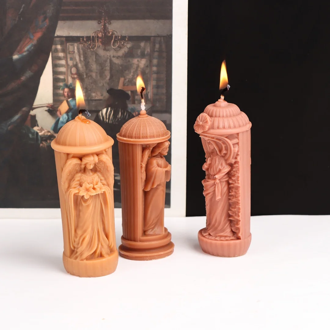 3D Religious Figure Silicone Candle Mould Vintage Column Angel Virgin Mary Statue Soy Wax Beeswax Casting Mold Renaissance Theme - view 5