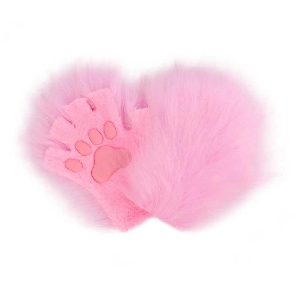 Silicone Soft Pad Long Hair Paw Gloves Plush Cartoon Cat Dog Wolf Animal Paw Gloves Kawaii Thicken Furry Fursuit Kigurumi Gloves