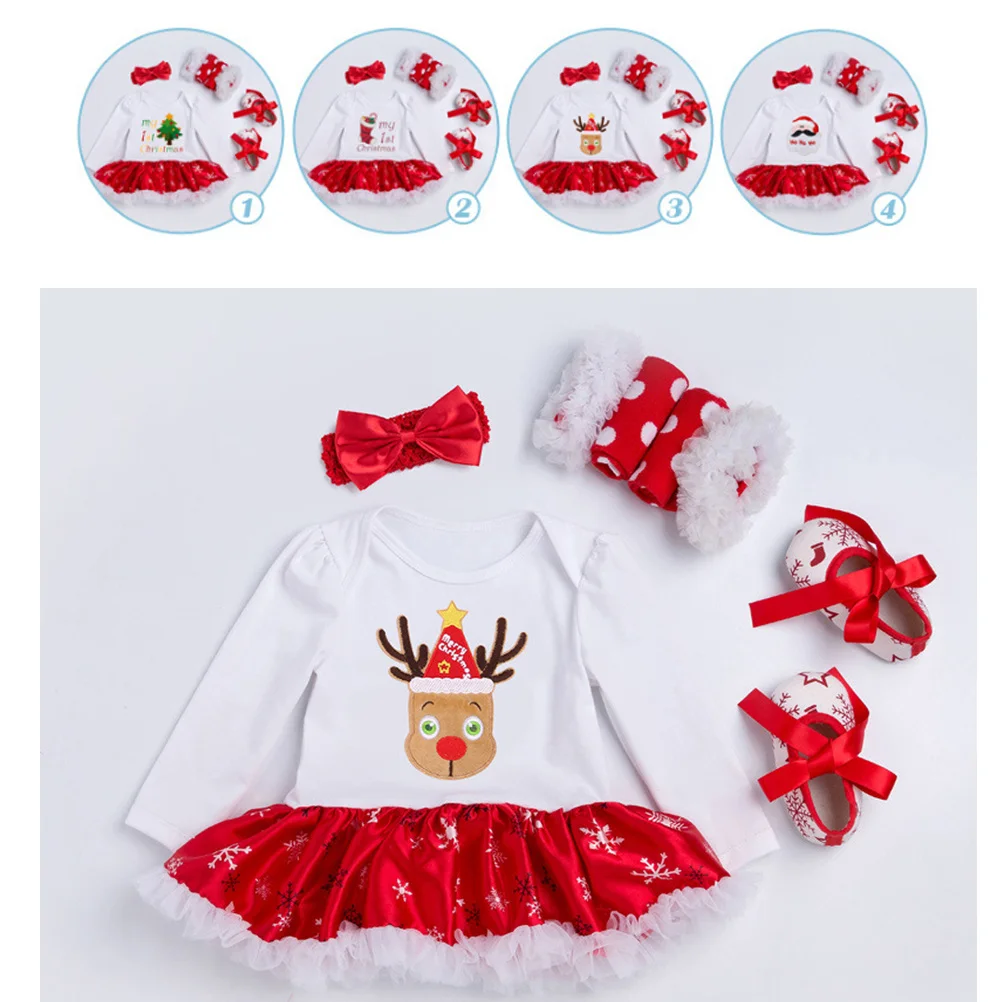 

Newborn Pattern Bodysuit Christmas Dress Size S Reindeer Stripe Hat Xmas Set Toddler Outfit for Christmas Party