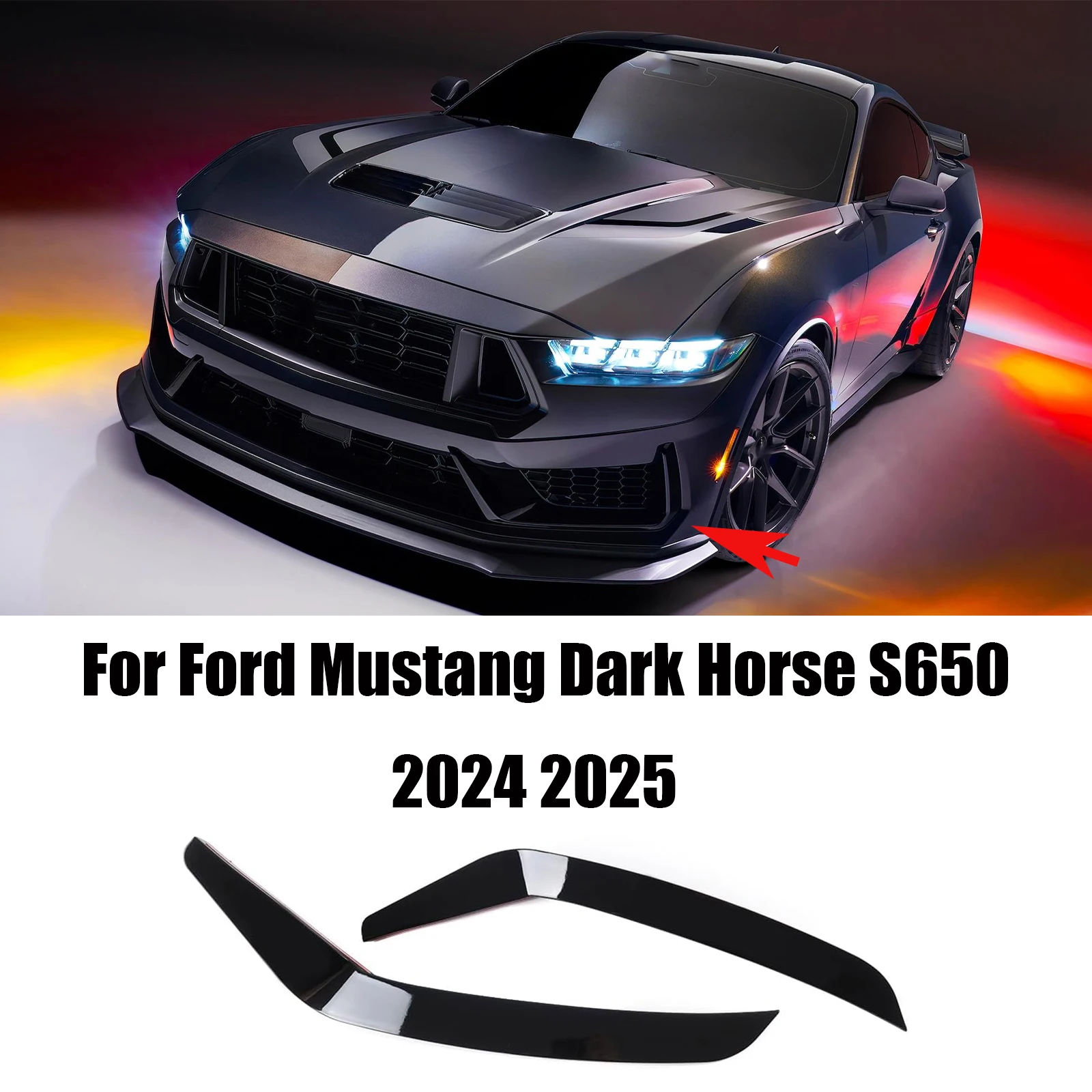 

Front Bumper Side Canards Dive Planes Trim For Ford Mustang Dark Horse S650 2024 2025 Glossy Black Carbon Fiber Look