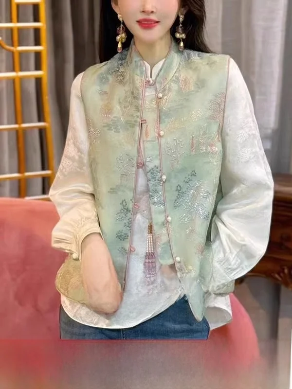 

Новый китайский шелковый жилет, женский модный шелковый жилет Tang Dynas из высококачественного шелкового волокна Song Jin без бирки