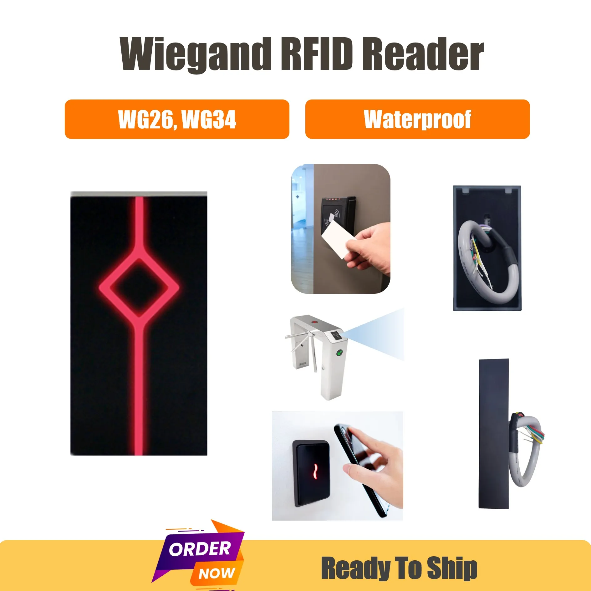 RFID 출입 통제 카드 리더기 125KHz 위건드 26/34, IP67 방수, 중국식 도어 보안 시스템, 중국식