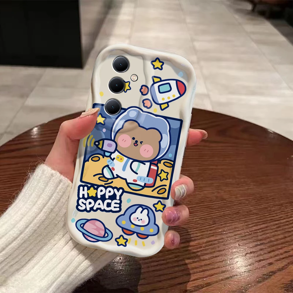Astronaut Bunny Bear 3D Wave Case For Samsung A73 A72 A71 A55 A54 A53 A35 A34 A33 A25 A24 A23 A15 A14 A13 A05 A04 4G 5G Cover image 4