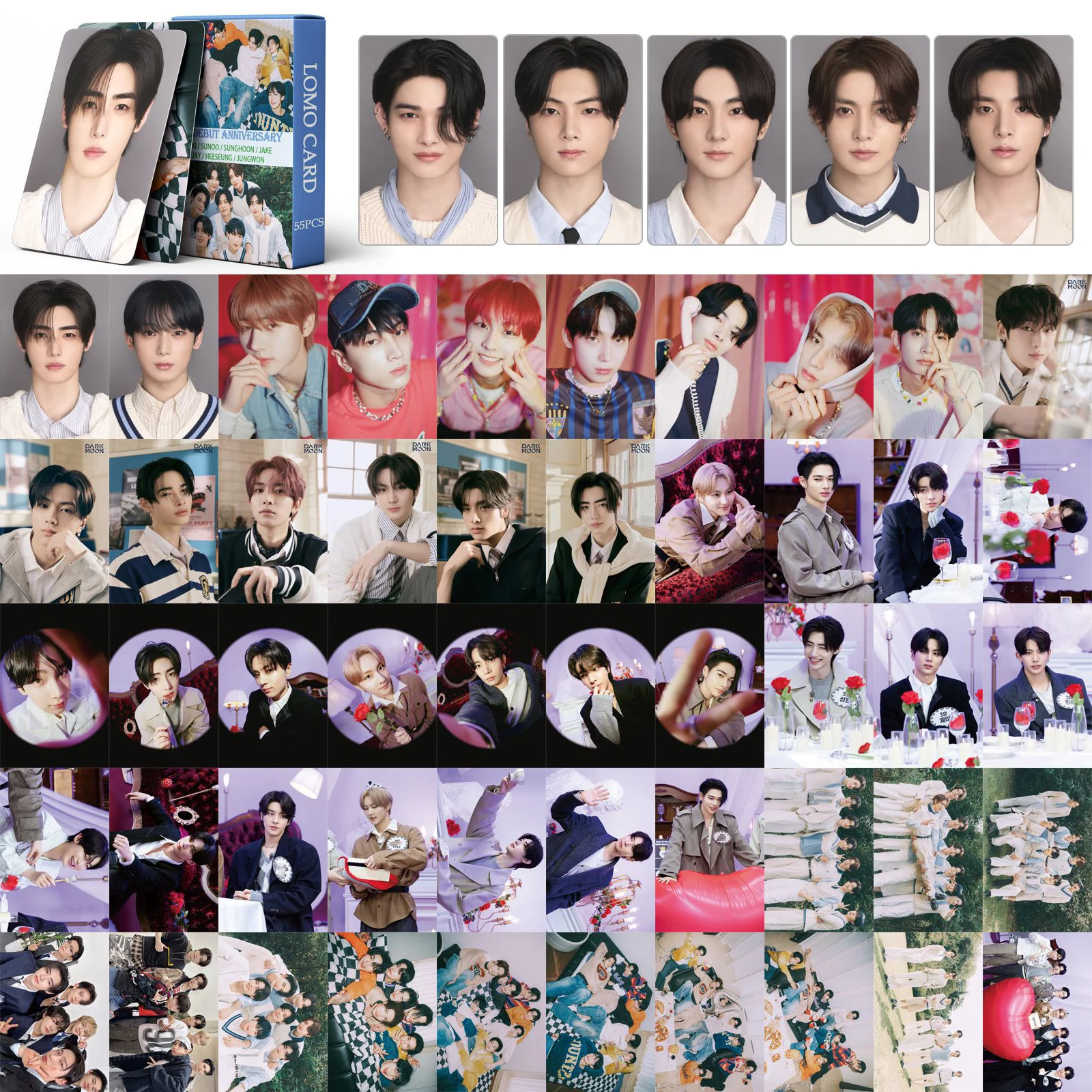 55Pcs/Set Kpop Sunoo Sunghoon 4th Debut Anniversary Lomo Cards Jungwon Heeseung Concept Photocards Fashion Postcards Fans Gifts