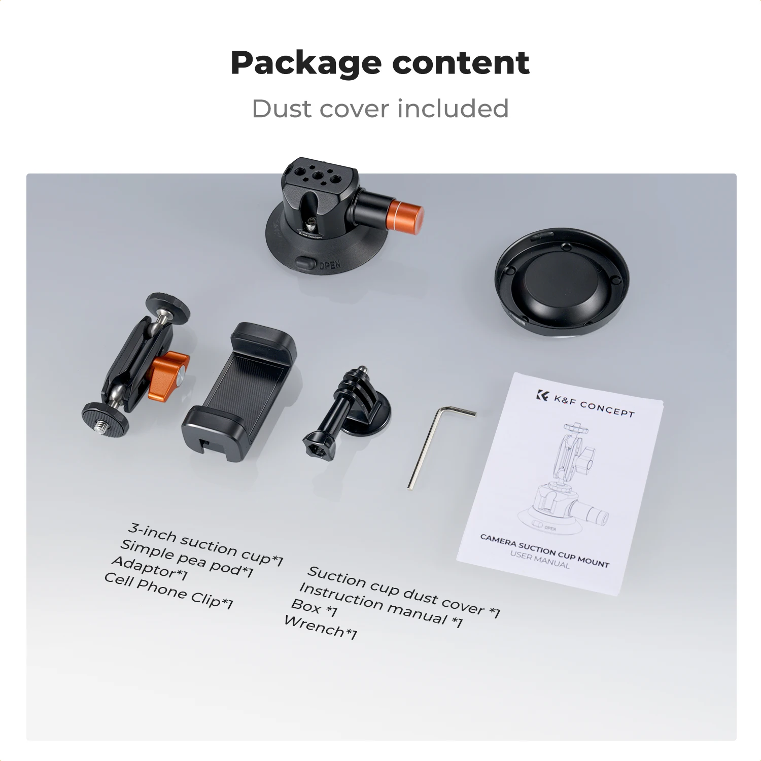 K&F CONCEPT 3 Inch Zuignap Beugel voor Actiecamera met Balhoofd Magische Arm Snelle Bevestiging Autobezet voor iPhone DJI Insta3