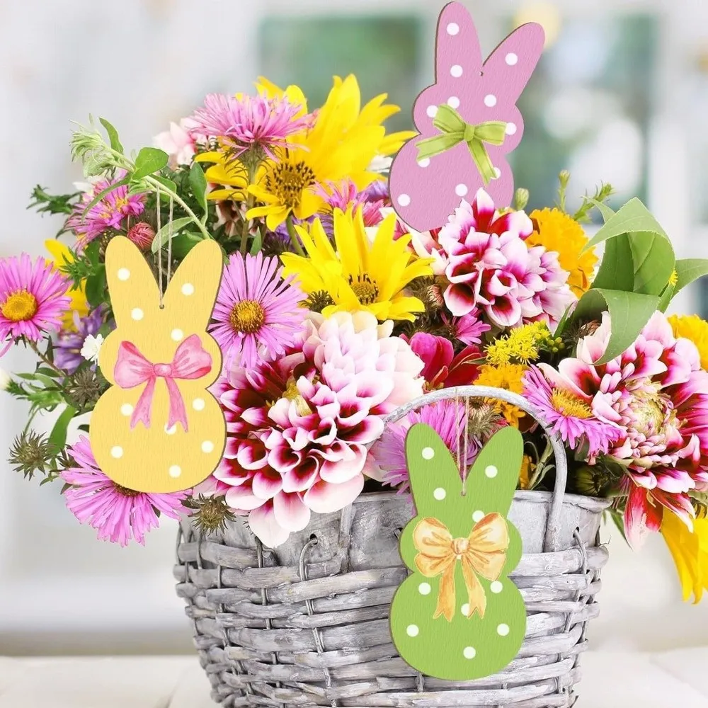 24 teile/satz DIY Farbe Osterhase Holz Karte Malerei Unvollendete Ostern Kaninchen Handwerk Dekorative Glatte Leere Hase Holz Scheiben