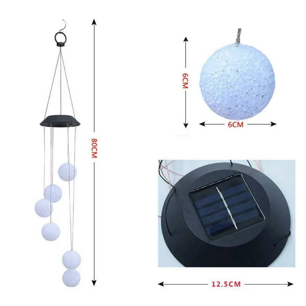 Outdoor Solar Wind Chime Light Colourful LED Particle Ball Intelligent Light Control Holiday Decoration Garden Landscape Light