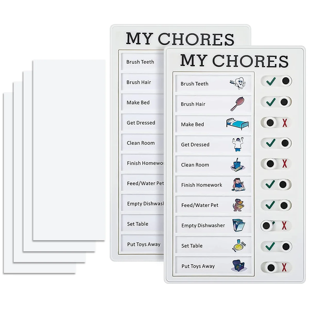 1 PC Kids Chore Chart with 5 Pcs Blank Card,Plastic Checklist Board with Detachable Cardstock to Do List for Routine Planning