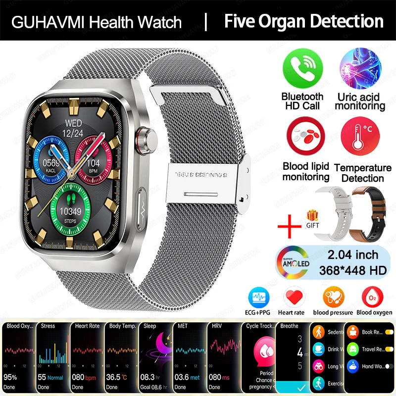 2025 Nieuwe ECG Smart Horloge Vrouwen BT Oproep Hartslag Bloedlipiden Urinezuur Gezondheid Monitor Horloges AI Voice 650 mAh Sport Smartwatch