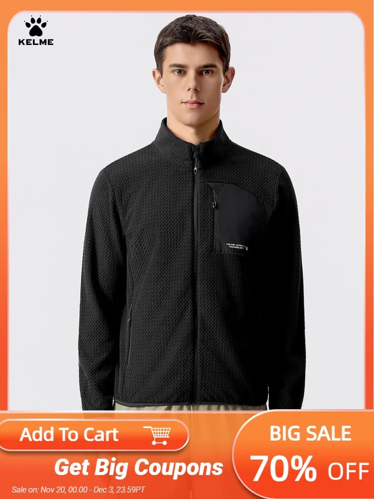 

Kelme Fleece Sports Jacket Winter Cardigan Knitted Jacket Stand Collar Outdoor Running Windproof And Warm Training Top