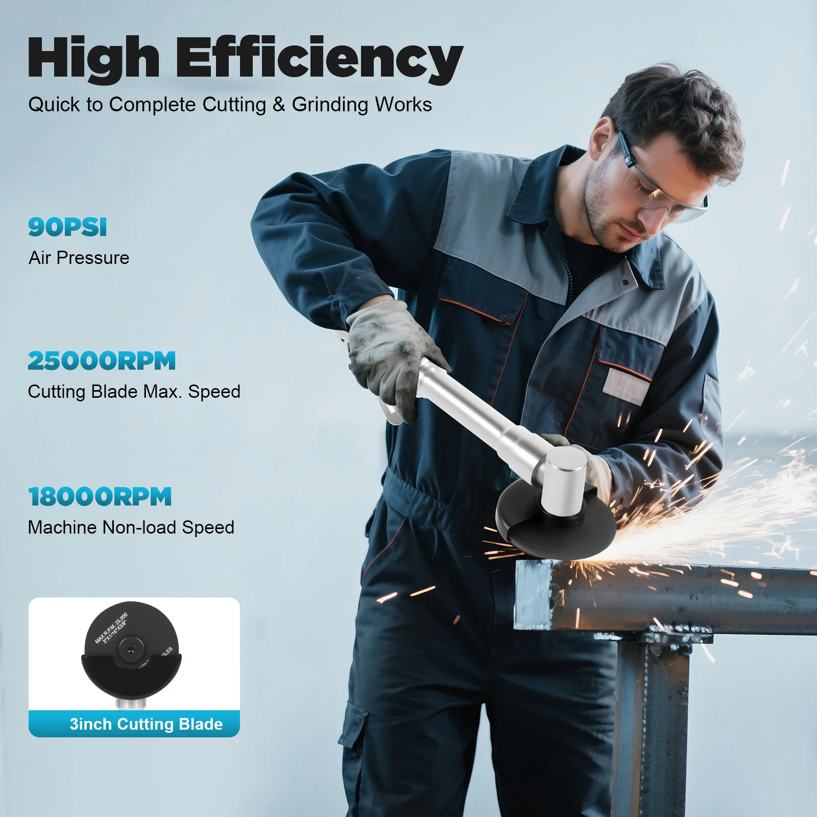 

Long Handle Angle Grinder, 3Inch Pneumatic Cutter Machine Tool, 180 Degree Metal Cover, 12.2-inch Long Handle