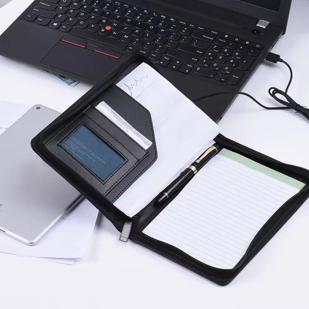 Porte-documents professionnel portable A5 2026 en cuir PU avec fermeture éclair, multifonctionnel, avec bloc-notes intégré et organiseur de documents