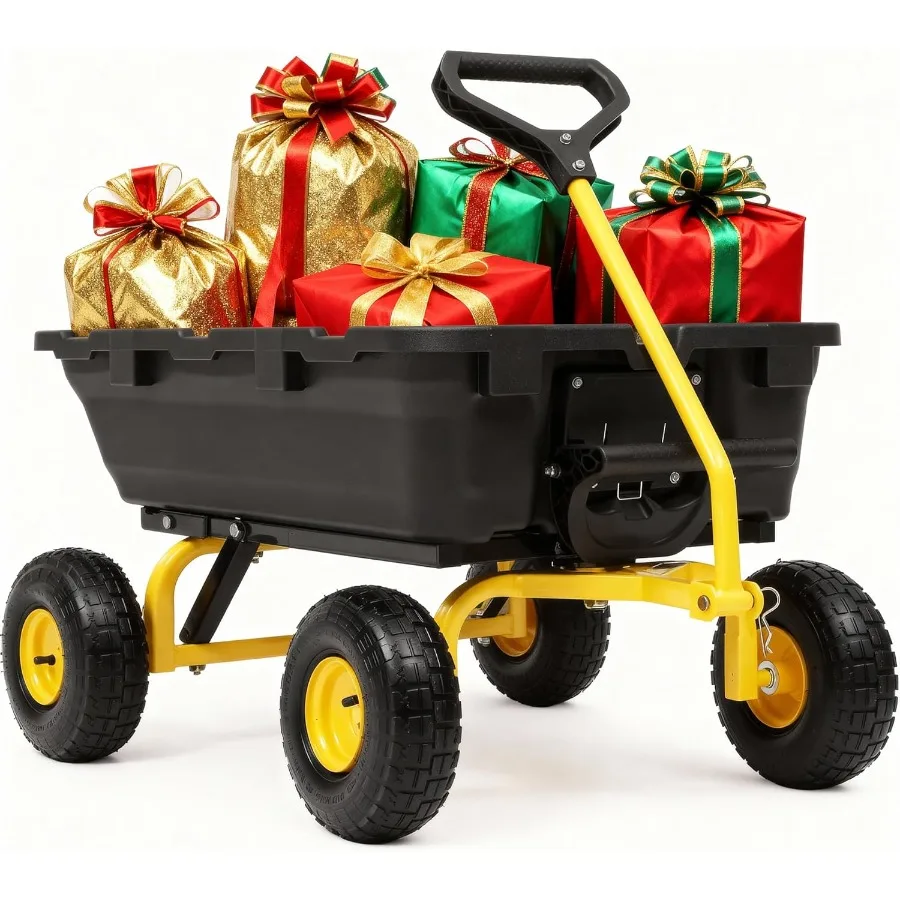 

800lbs Garden Dump Cart Heavy Duty Yard Dump Wagon with 10 Pneumatic Tires Utility Wheelbarrow for Yard Farm and Garden Daily H