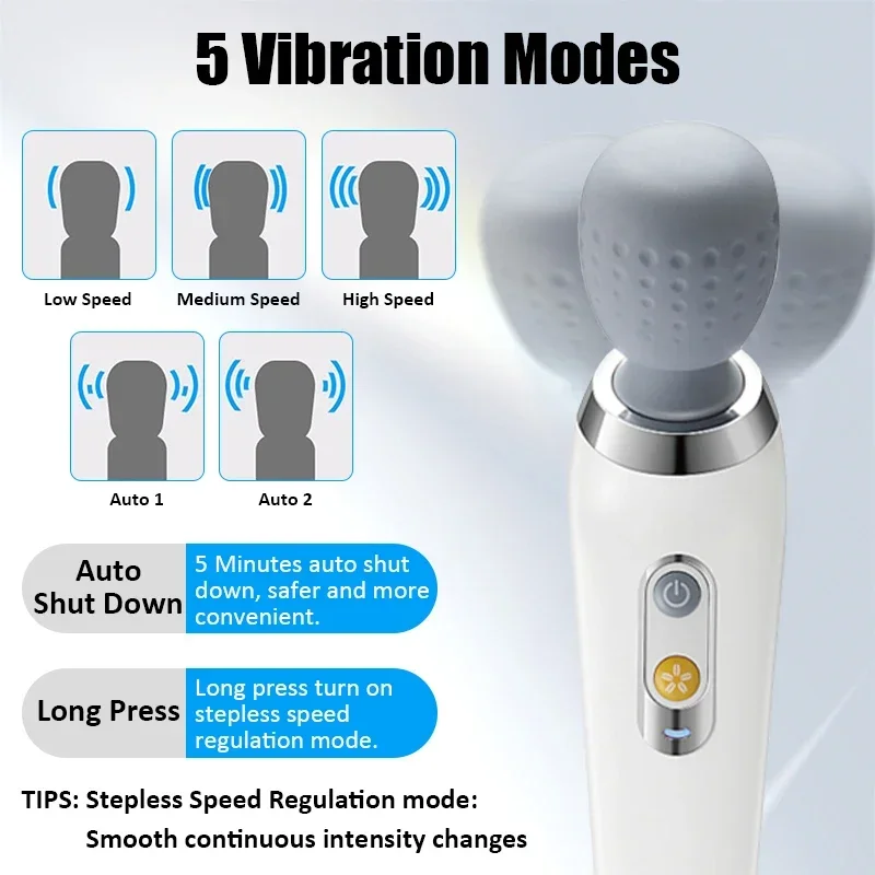 Waterproof Handheld Cervical Massage Wand 5 Strength Adjustable Vibrating Kneading Neck Shoulder Body Massage Relax Rechargeable