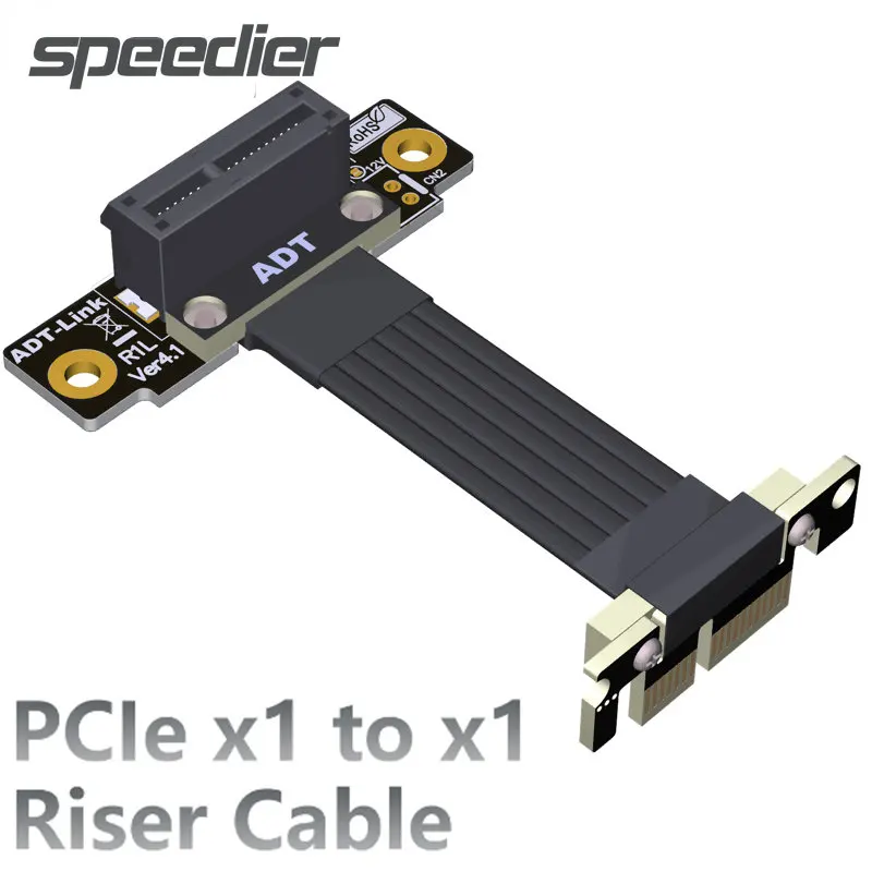 كابل تمديد ADT PCI-E X1 Riser ثنائي 90 درجة PCIe 4.0x1 إلى x1 كابل تمديد PCI Express 1x موسع شريط للبطاقات مزود بشريط Gen4 16G/Bps