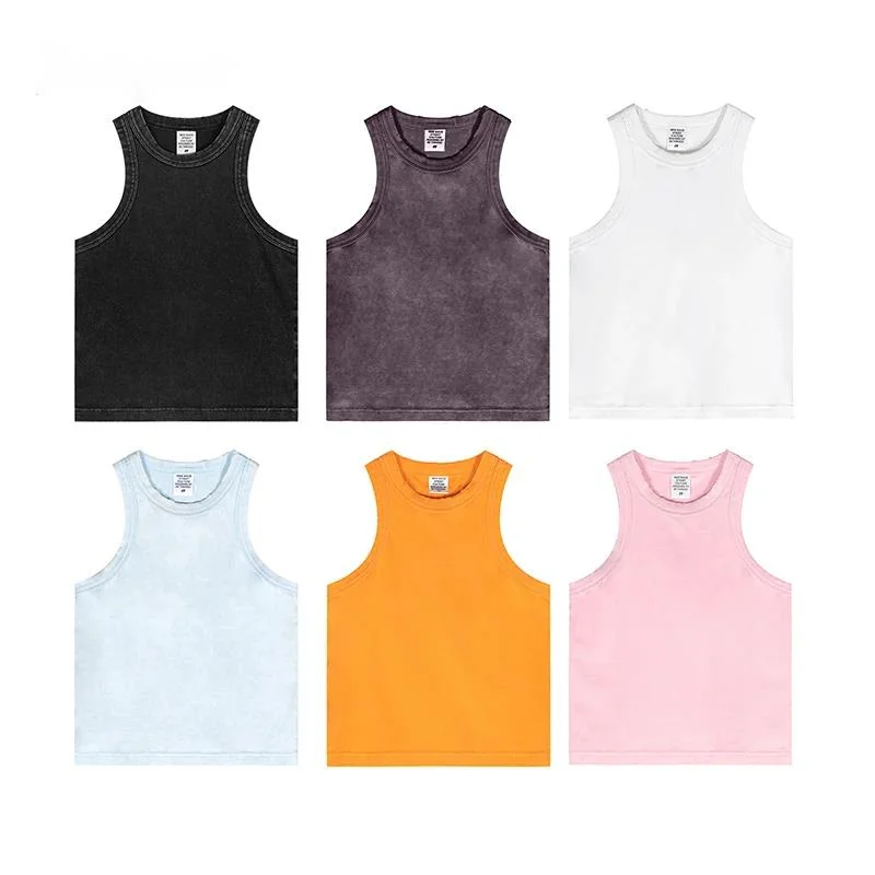 American Style Men's Vests Solid Color O-neck Pullover Worn-out Summer Menswear New Sleeveless Loose Male Tank Tops 9XQEAF