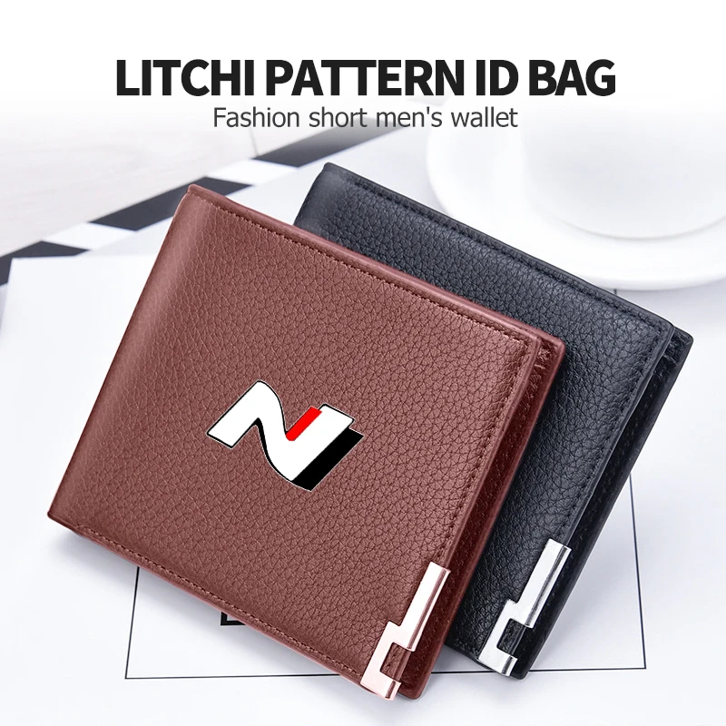 PU Litchee Pattern Card Holder Casual Men Coin Purse Small Wallet For Hyundai N Line Tuscon NX4 I20 I30 I10 Sonata Elantra