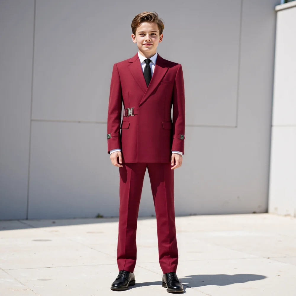 2 Pieces Boy's Suits  Slim Fit Polyester Little Boy's With Buckle Suits Can Be Customized  Suit Set Oufit （Blazer+Pants）