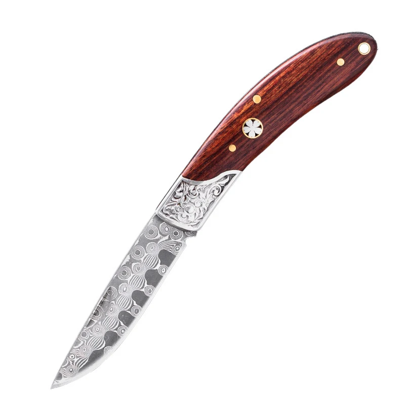 Hot selling pocket folding knife Damascus steel high hardness outdoor knife self-defense portable fruit outdoor camping knife