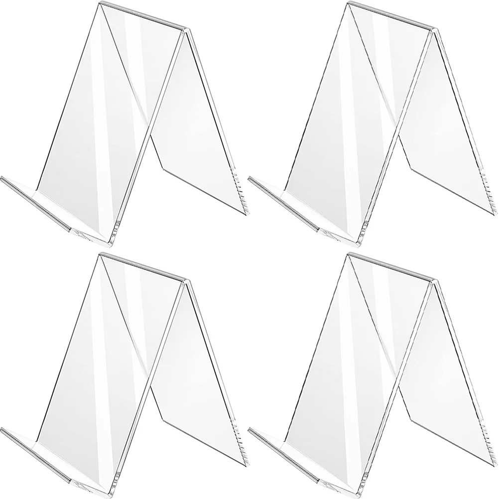 

4pcs Acrylic Bookshelf Display Stand Clear Tabletop Rack For Price Tags Sign Holders Slanted Document Holder L-Shaped Reading